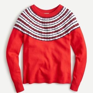 Bright Cerise Navy Fair Isle cashmere crewneck sweater
